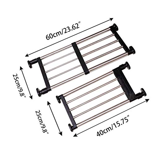 Expandable Closet Shelf Rod Adjustable Metal Storage Rack Organizer for Wardrobe Cabinet, Black, 19.69-31.5 inches T19484
