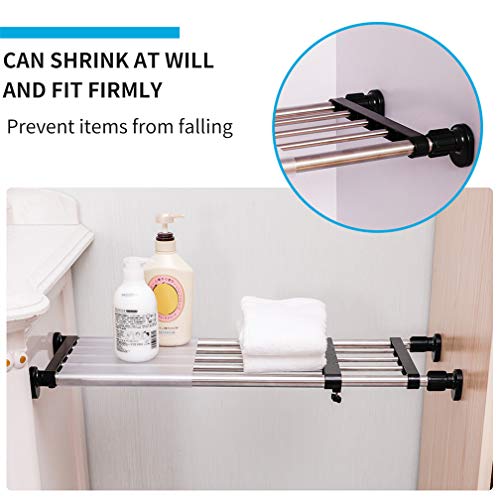 Expandable Closet Shelf Rod Adjustable Metal Storage Rack Organizer for Wardrobe Cabinet, Black, 19.69-31.5 inches T19484