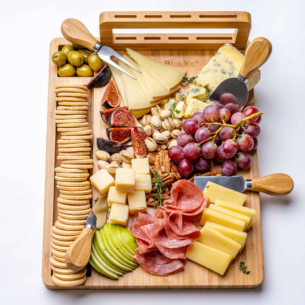 Bamboo Cheese Board and Knife Set 14x11 inch with 4 Cheese Knives W5212