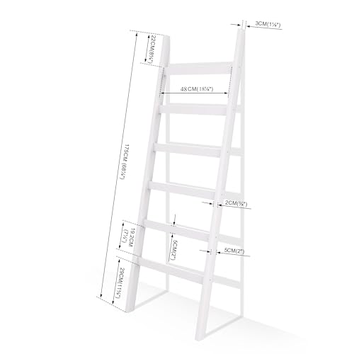 Bamboo Blanket Ladder, 6 Tier, 68.9 Inch Tall, White V9281