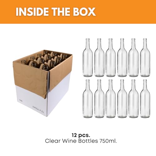 12 Clear Bordeaux Wine Bottles, 750 ml O7311