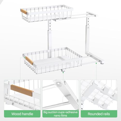 Under Sink Organizer 2 Pack, 2 Tier Metal Slide Out Shelf for Kitchen Bathroom R795