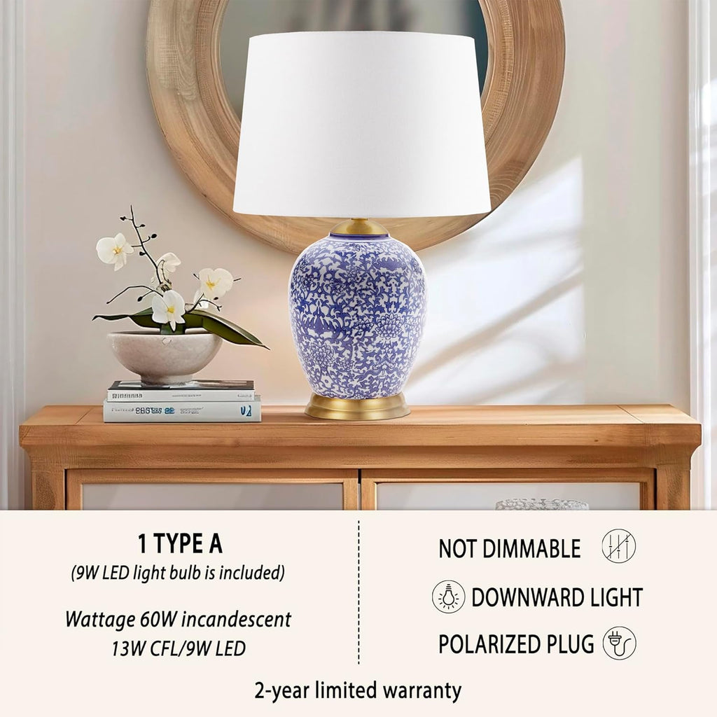 Ceramic Urn Table Lamp with Drum Shade, 22.5" Blue R62336