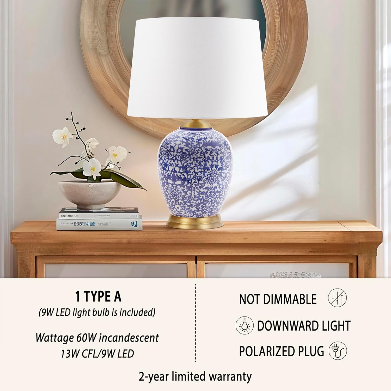 Ceramic Urn Table Lamp with Drum Shade, 22.5" Blue R62336