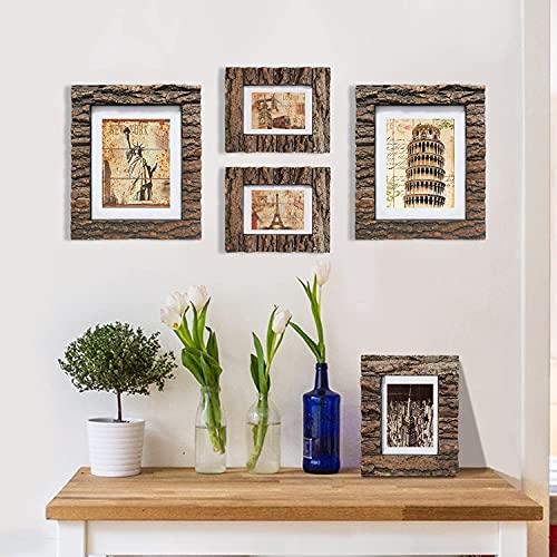 Rustic Wood Picture Frame with Real Bark, Tabletop or Wall Mounting V667