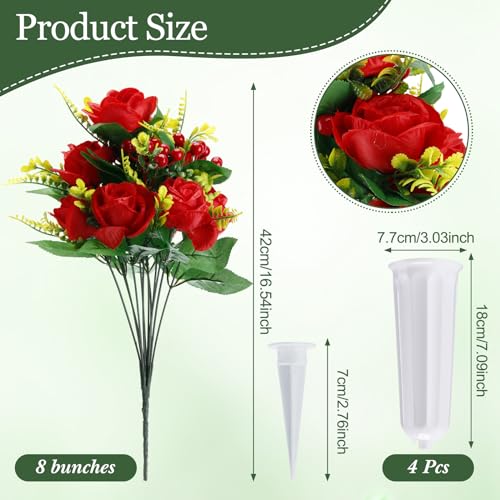 Artificial Cemetery Flowers for Grave Memorial Day Rose Bouquet with Vase F3235