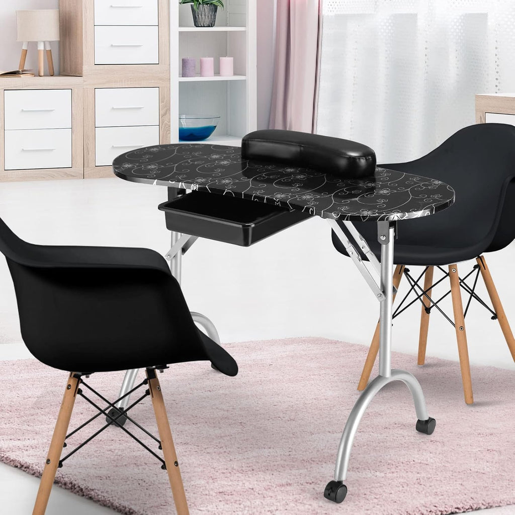 Portable Manicure Table with Drawer, Wrist Rest, Lockable Casters, Carrying Bag L659491