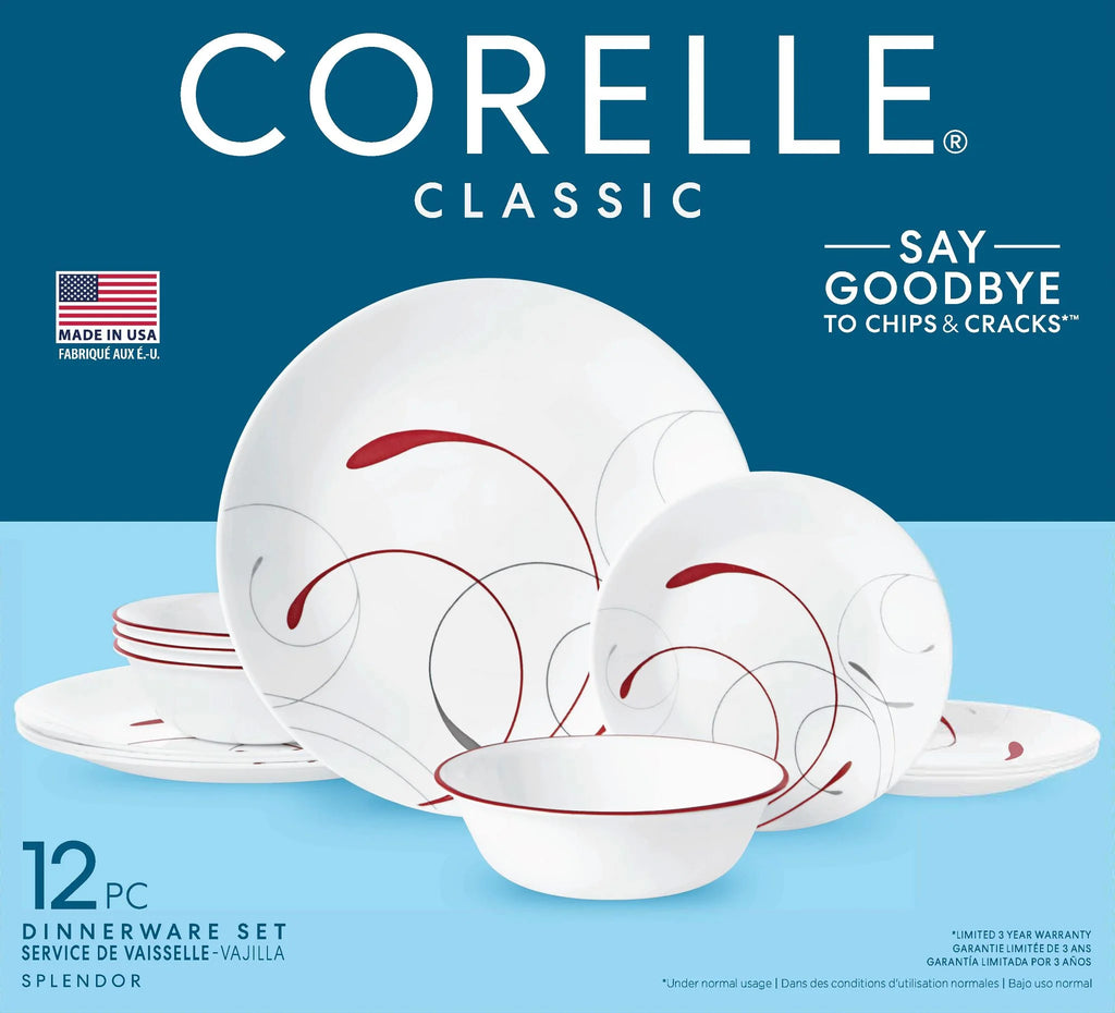 12-Piece White and Red Round Dinnerware Set S276