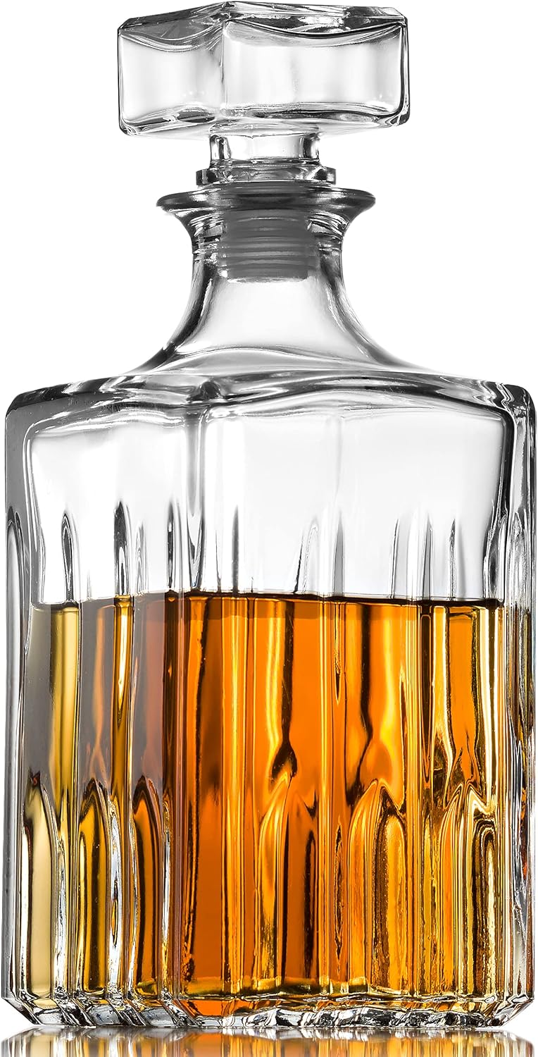 Whiskey Decanter and 2 Glasses Bar Set, Italian Made for Liquor Scotch Bourbon Vodka V679