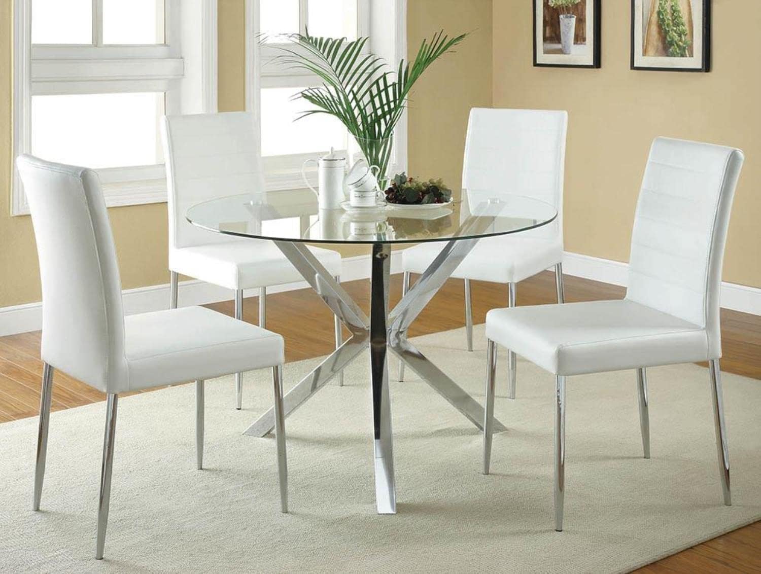 Dining Chairs with Vinyl Seat Cushion, White and Chrome, Set of 4 C1132