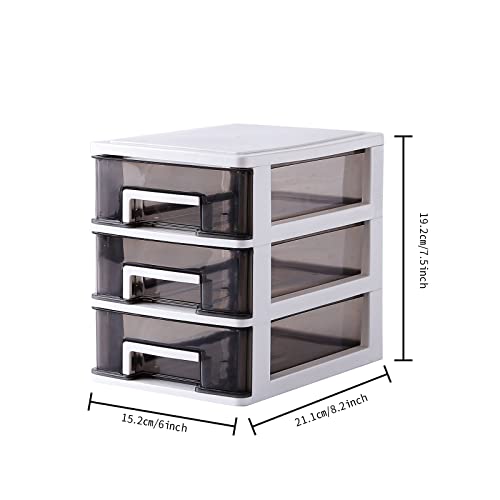 3 Drawer Plastic Storage Bins with Clear Drawers for Desktop D245