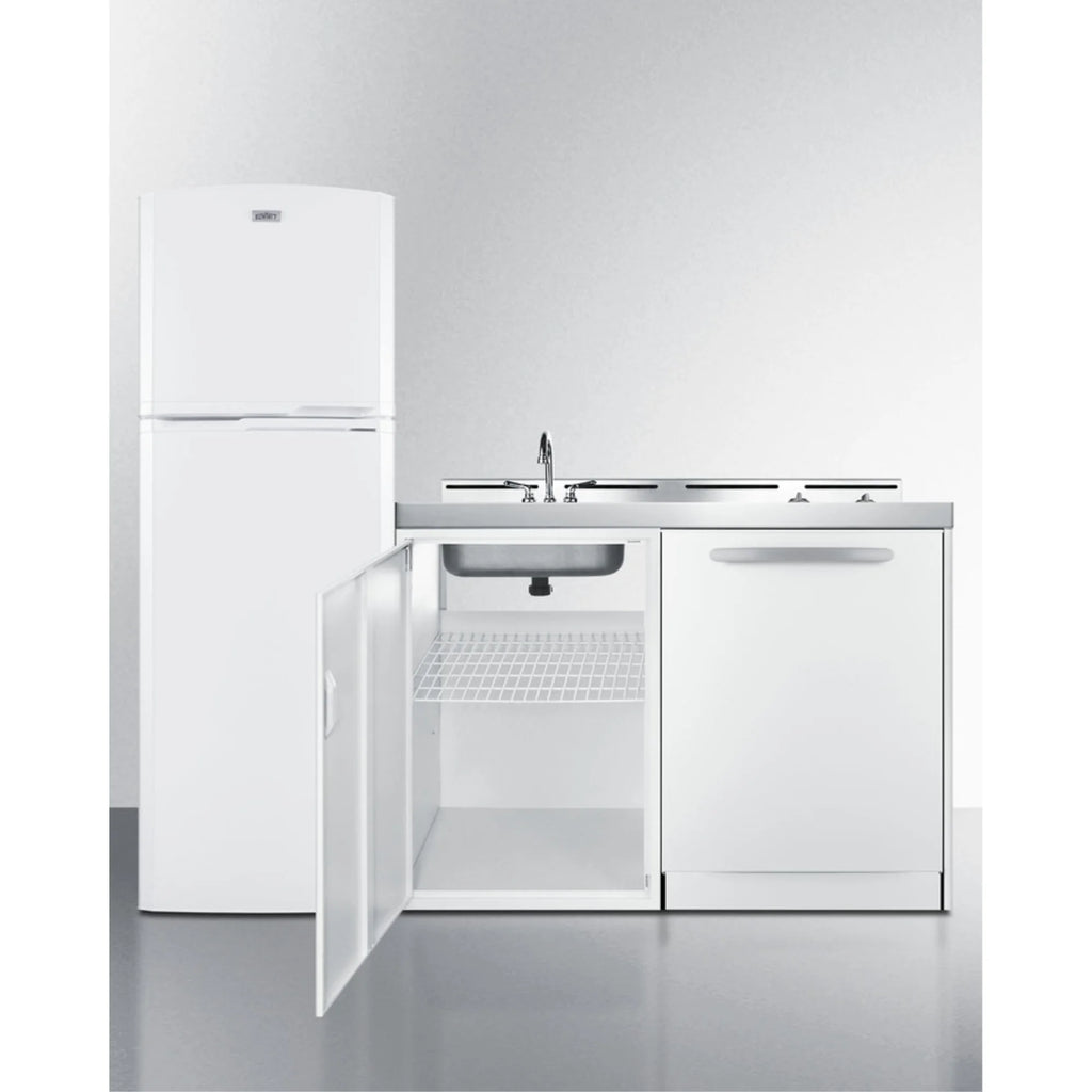 All-in-one kitchenette with full-size fridge, dishwasher, sink, and 2-burner cooktop C267639