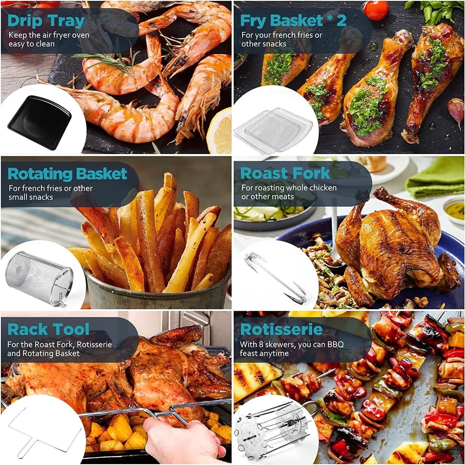 Air Fryer 12 QT 1700W Large Capacity with 10 Presets and LCD Touch Screen B211