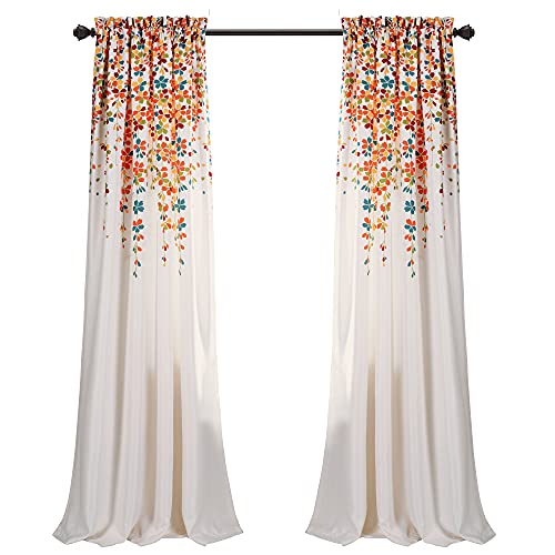 Weeping Flower Light Filtering Window Curtain Panels, Navy, 52"W x 63"L Z740