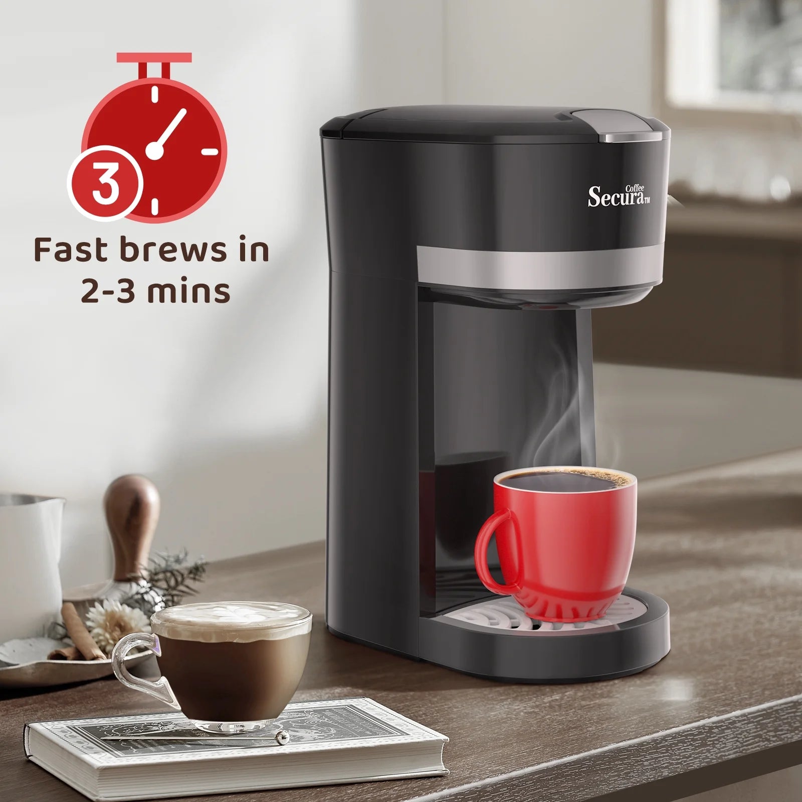 Single Serve Coffee Maker with Ground Coffee Basket, 12 Oz Brew Size N685237