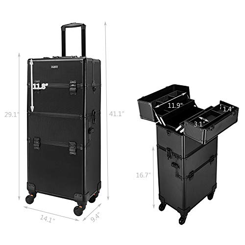 Rolling Makeup Train Case with Removable Wheels, Black N87298