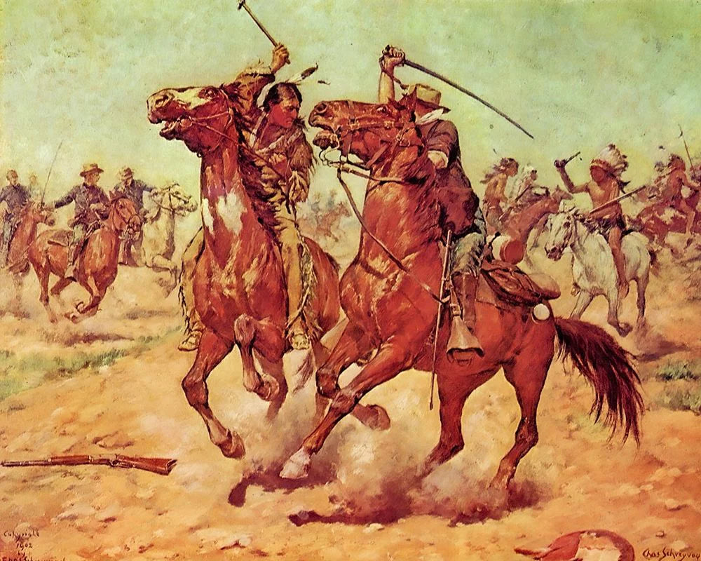 The Duel - Tomahawk and Sabre 18x15 White Wood Framed Art Print Z2257