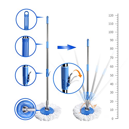 Mop Bucket with Wringer Set, Spin Mop with Easy Move Wheels, Stainless Steel Handle, 5 Microfiber Refills Z437