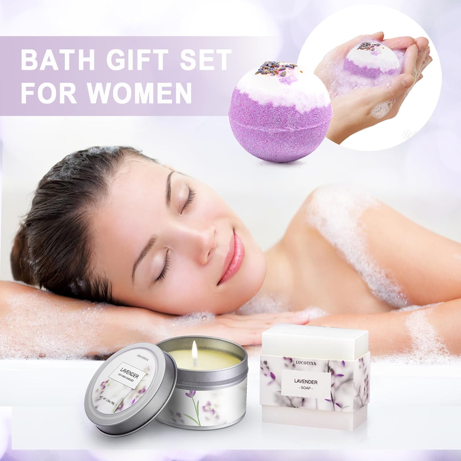 Spa Gift Basket for Women Lavender Bubble Bath Set I550