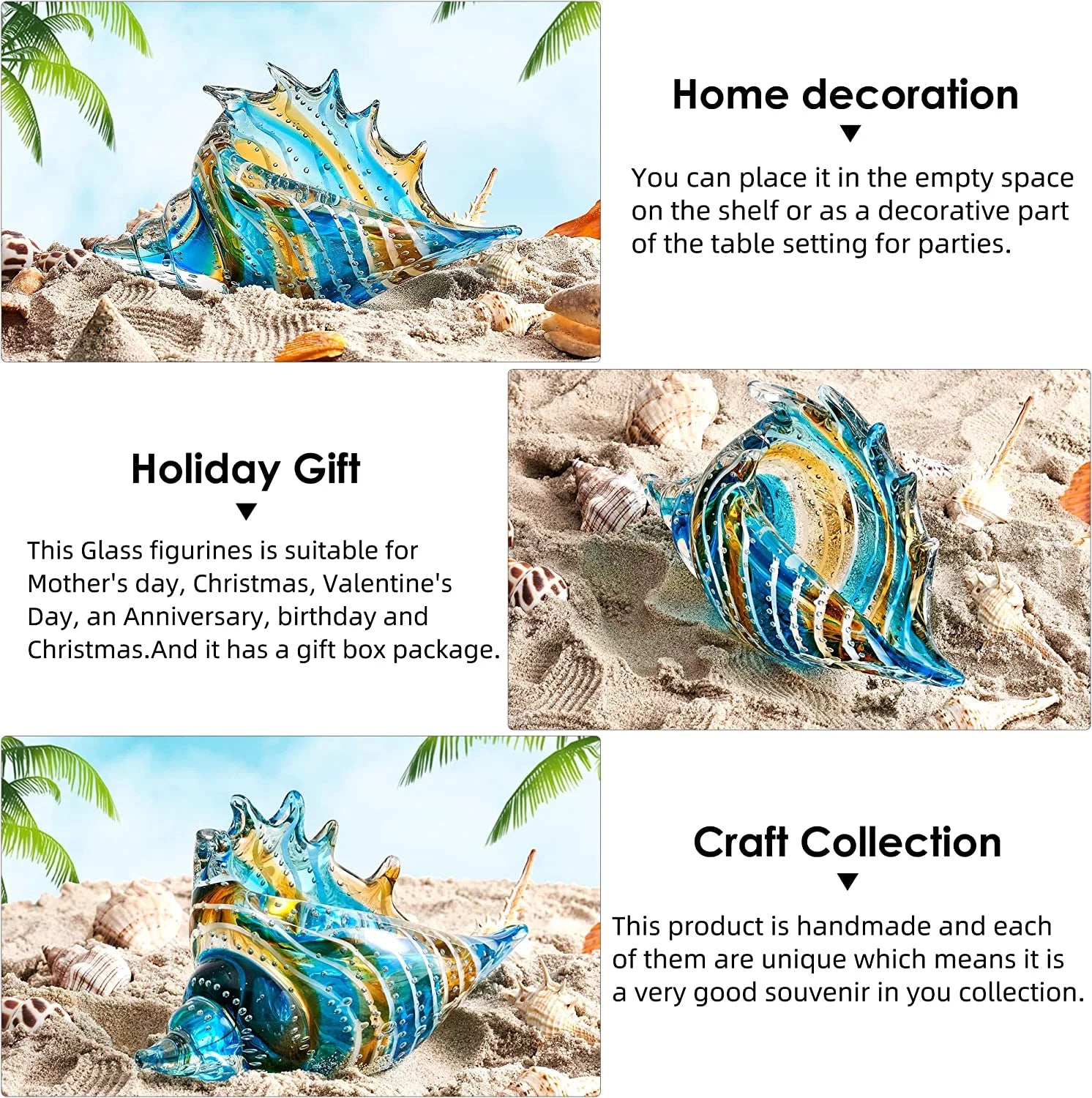 Hand Blown Glass Conch Figurine Sea Animal Home Decor R261392