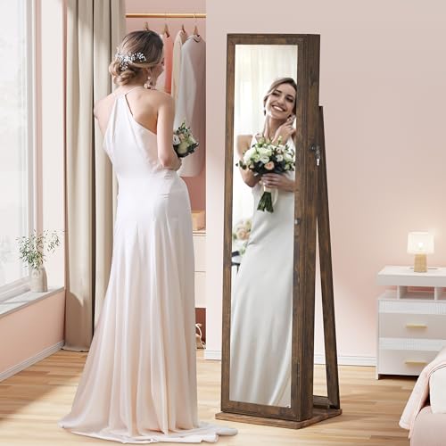 Jewelry Cabinet with Full-Length Mirror and Lockable Storage, Brown T81248