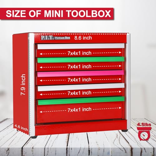 Mini Red Tool Box, Portable 5-Drawer Steel Storage Case for Home DIY G558407