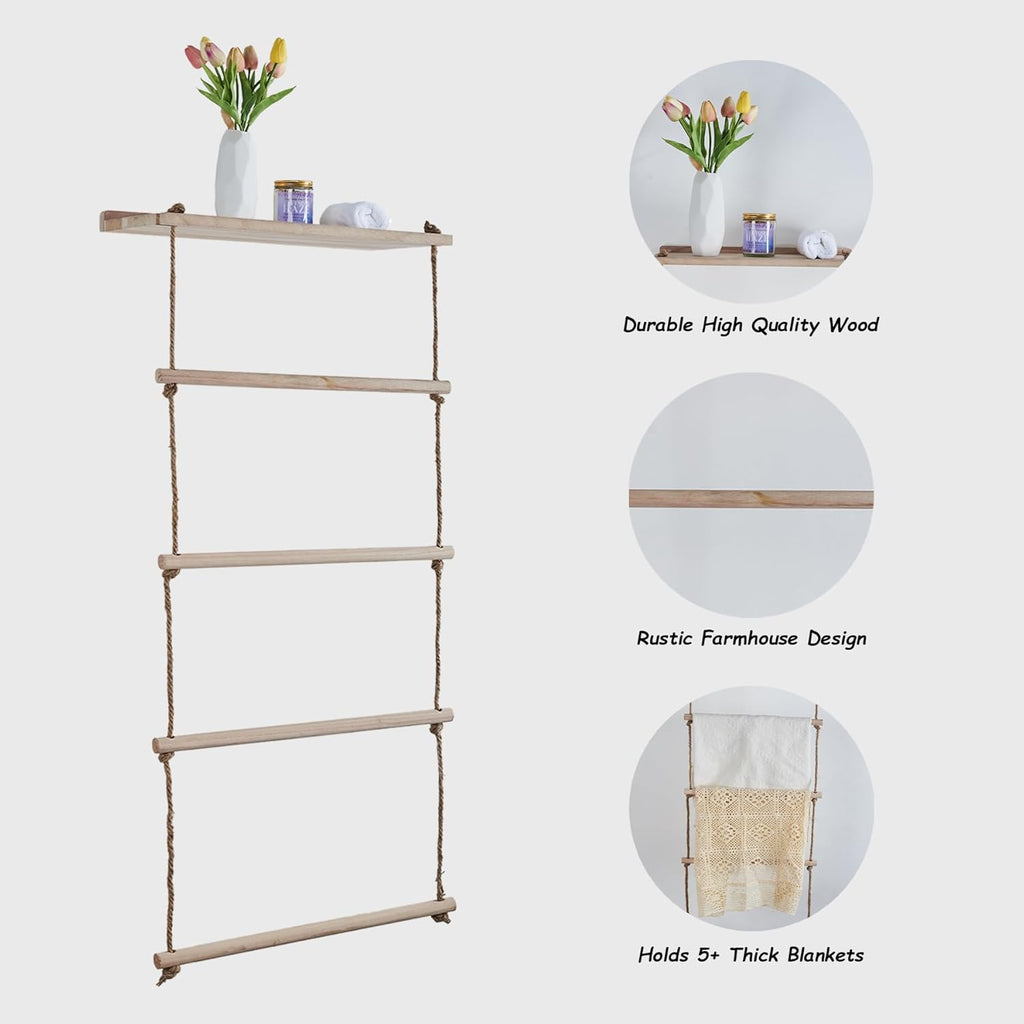 Wooden Blanket Ladder for Living Room, Bedroom, and Bathroom W177498