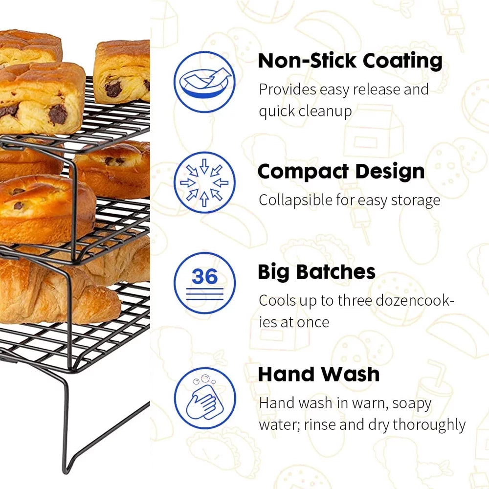 3-Tier Stackable Cooling Rack with Folding Legs, Stainless Steel, 15"x10" Z725693