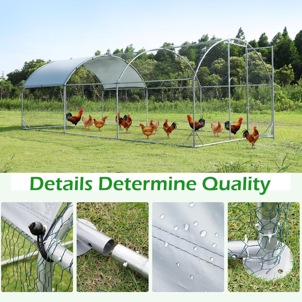 Large Metal Chicken Coop Walk-in Poultry Cage with Waterproof Cover for Outdoor Use F2254