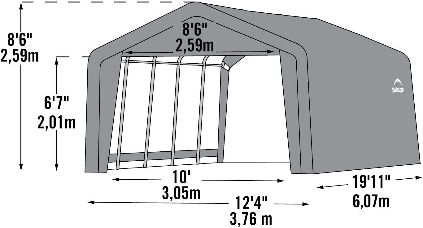 Peak Style Garage-in-a-Box, Grey, 12 x 20 x 8 ft. Z4921