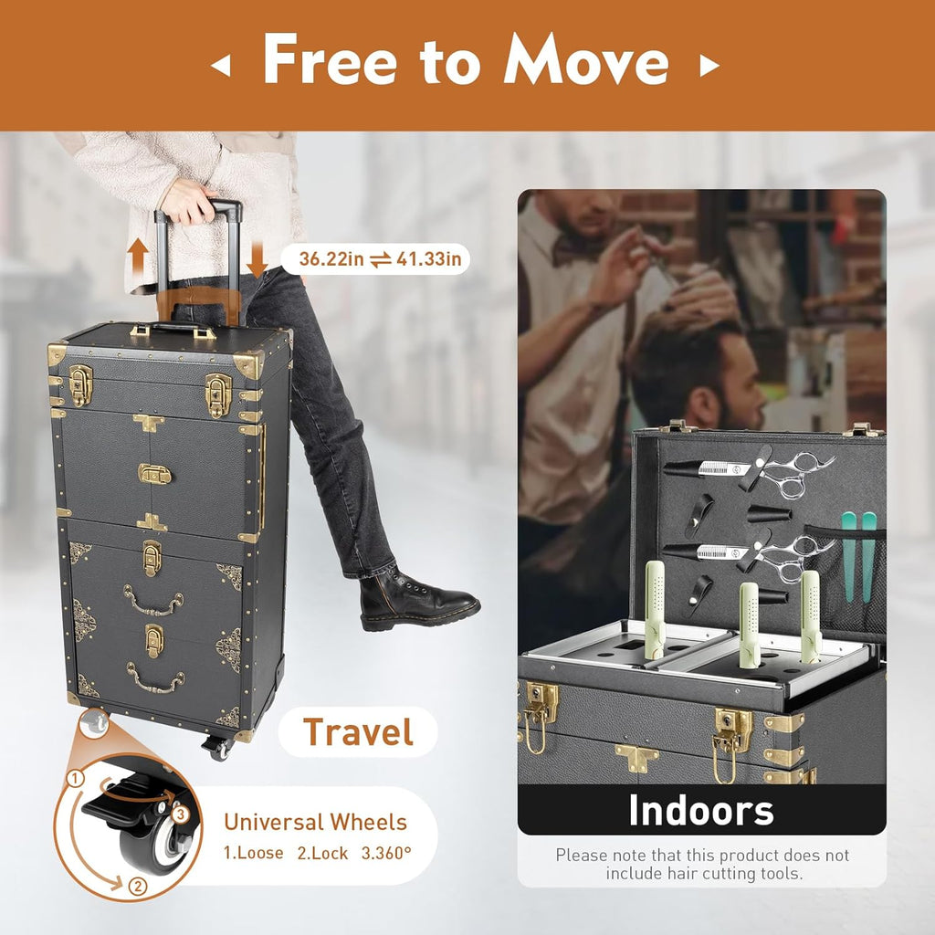 Rolling Makeup Train Case with Lockable Wheels for Cosmetics Organizer W640800