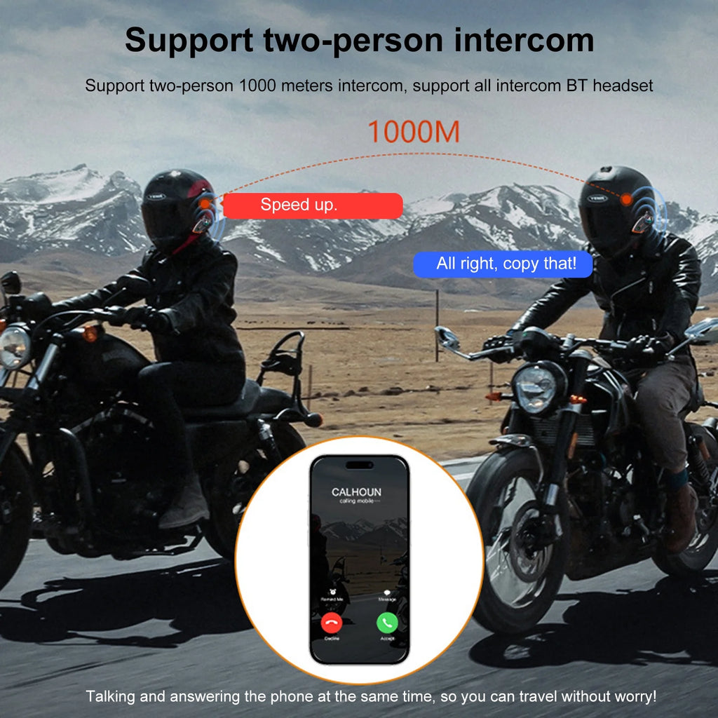 Wireless Helmet Headset with Noise Reduction, IP67, 1000M Range V7227