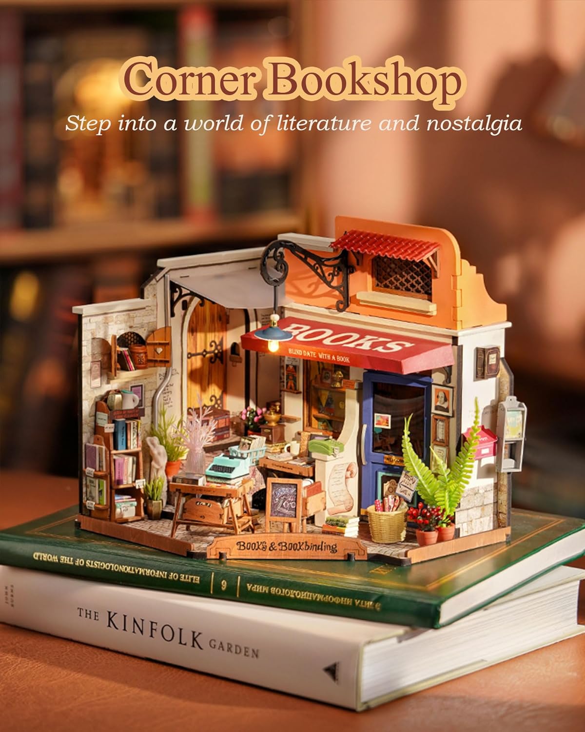 DIY Miniature House Kit with LED Lights, Bookstore Building Craft Set H773