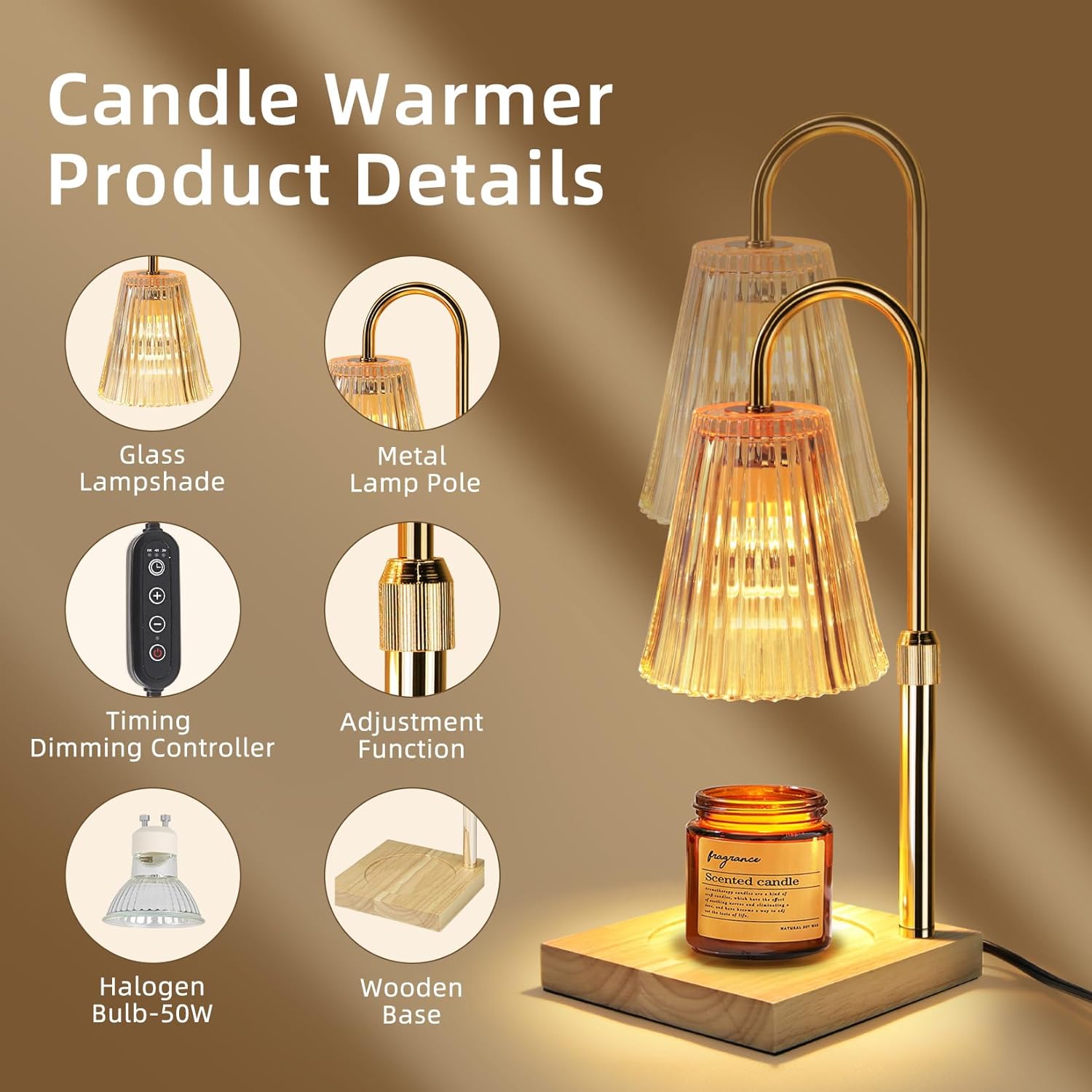 Candle Warmer Lamp with Timer, Adjustable Height, Dimmable N628520
