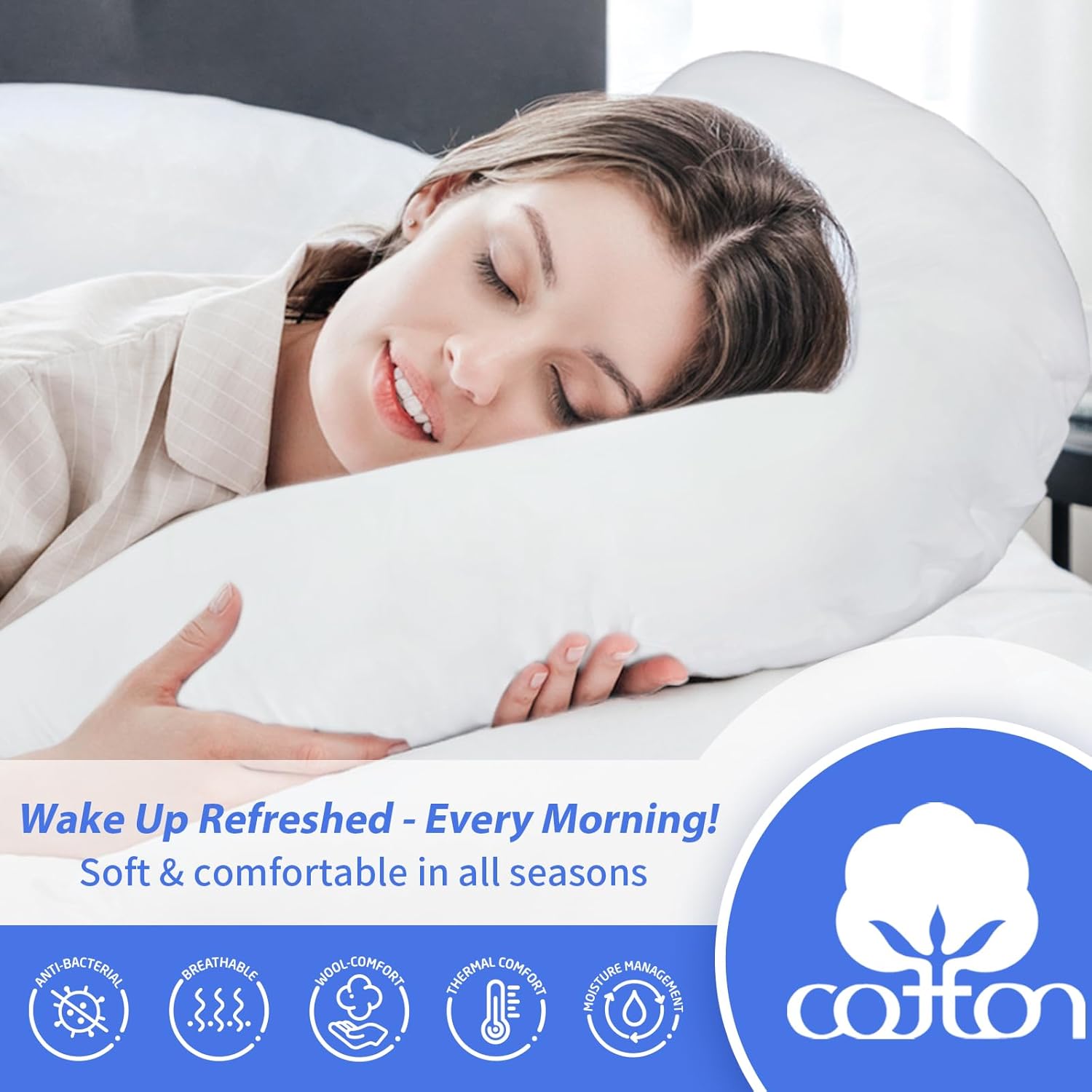 Cotton Pillowcase for Contour Body Pillow, Soft Breathable Zippered, White M973978