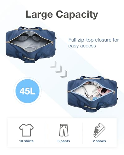 Rolling Duffel Bag with Wheels, 45L Carry-on Luggage with Shoes Compartment D218726