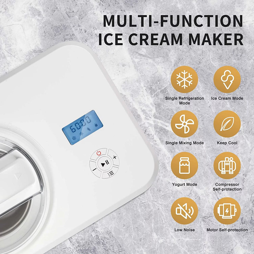 1.5qt Ice Cream Maker with Compressor, Automatic Ice Cream Machine W677