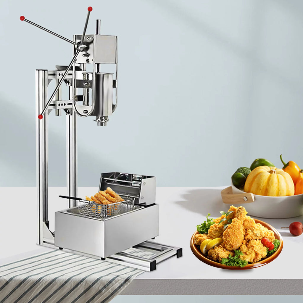 Churros Machine Manual Stainless Steel Vertical Sausage Stuffer with Fryer 2 in 1 O8265