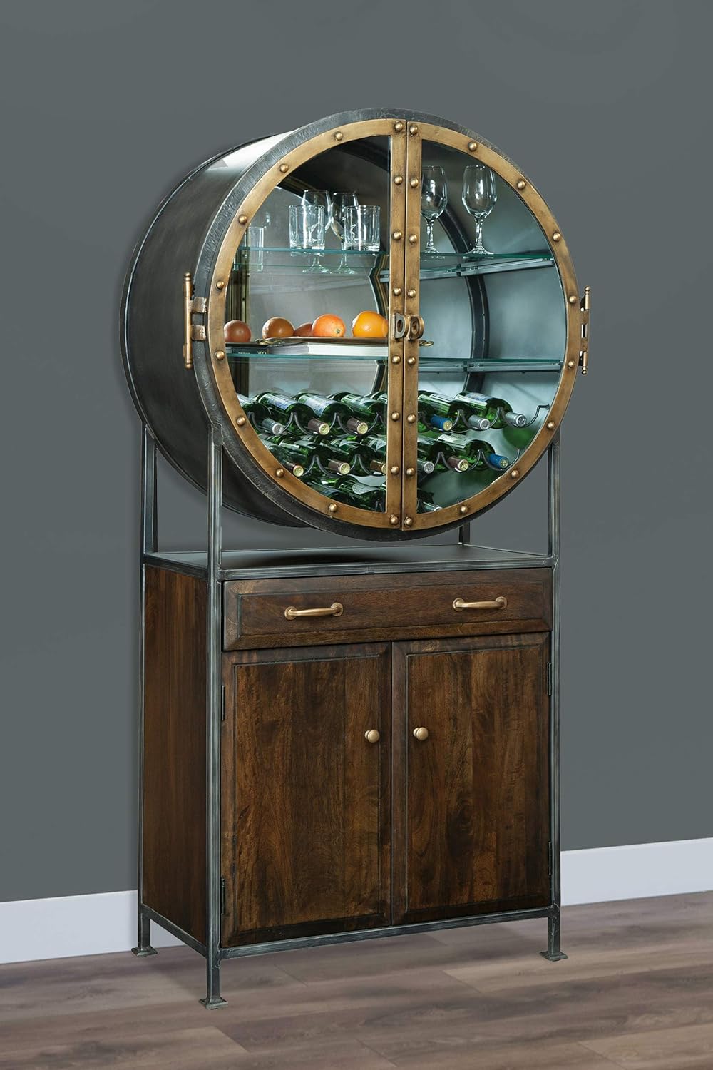 Wine & Bar Cabinet with Distressed Hardwood Storage R92481