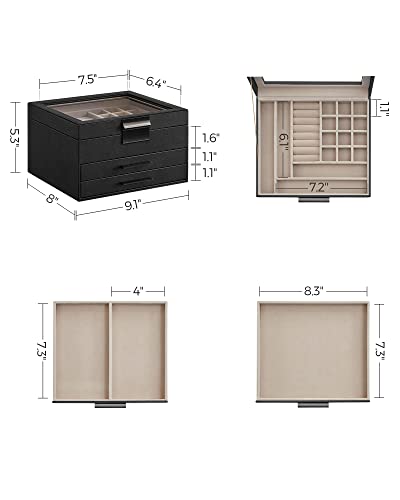 Jewelry Box with Glass Lid, 4-Layer Organizer, 3 Drawers Q1936