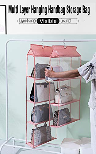 Hanging Clear Handbag Purse Organizer with Hook, 4 Pockets for Closet I10824