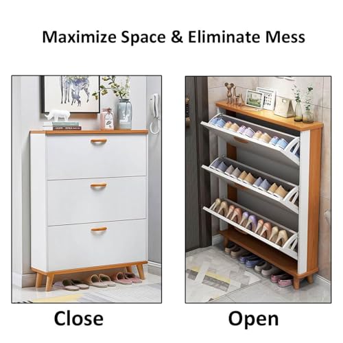 Shoe Cabinet 3 Flip Drawers Wooden Tall Storage Rack I586