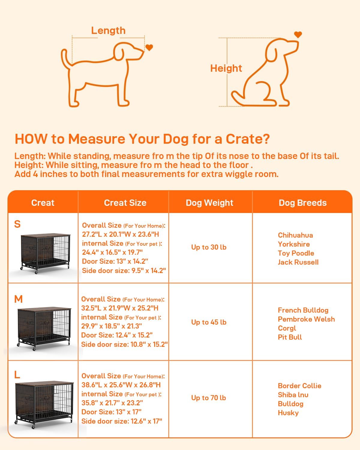 Wooden Dog Crate Furniture with Removable Tray and Wheels for Large Dogs I819