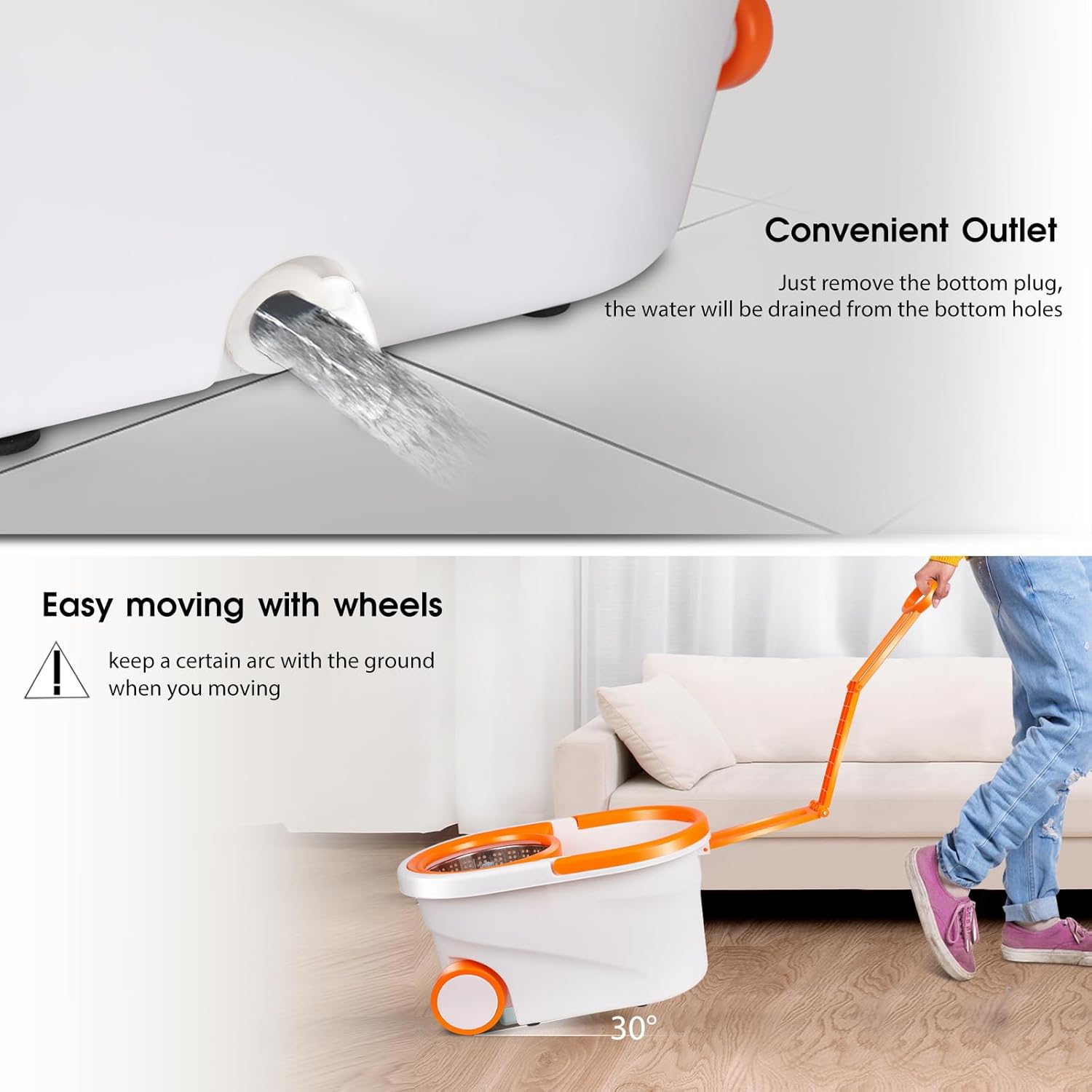 Spin Mop & Bucket with Wringer, Floor Cleaning, Stainless Steel, 7 Microfiber Refills, 57" Handle P81576