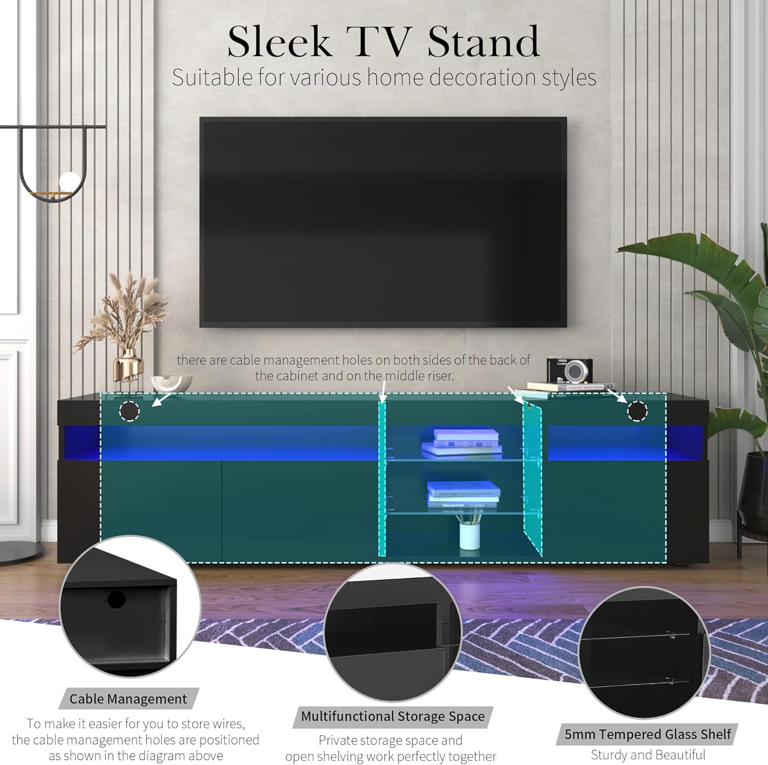 TV Stand for TVs up to 80 Inch with LED Light and Storage K62542