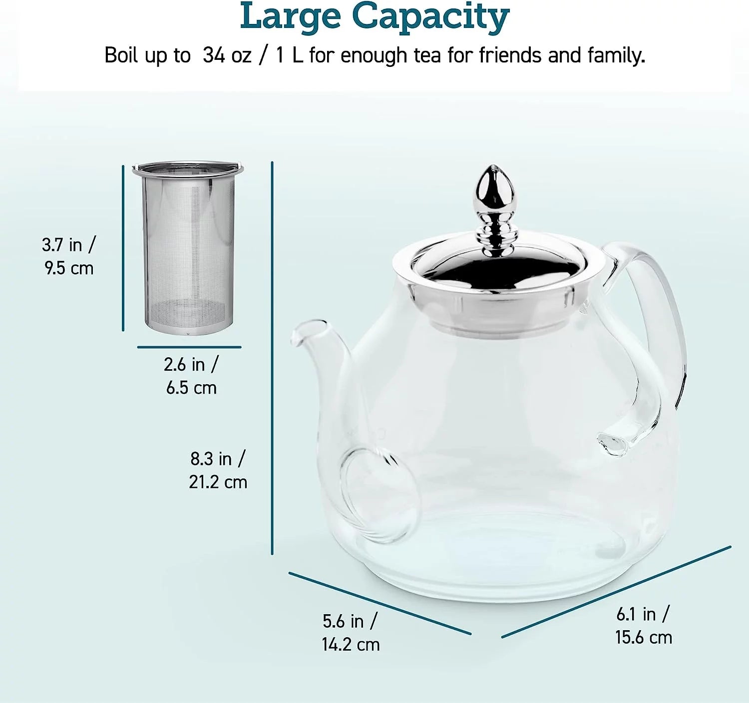 Glass Teapot Stovetop Safe Gooseneck Kettle with Removable Infuser, 1000 ml D59268