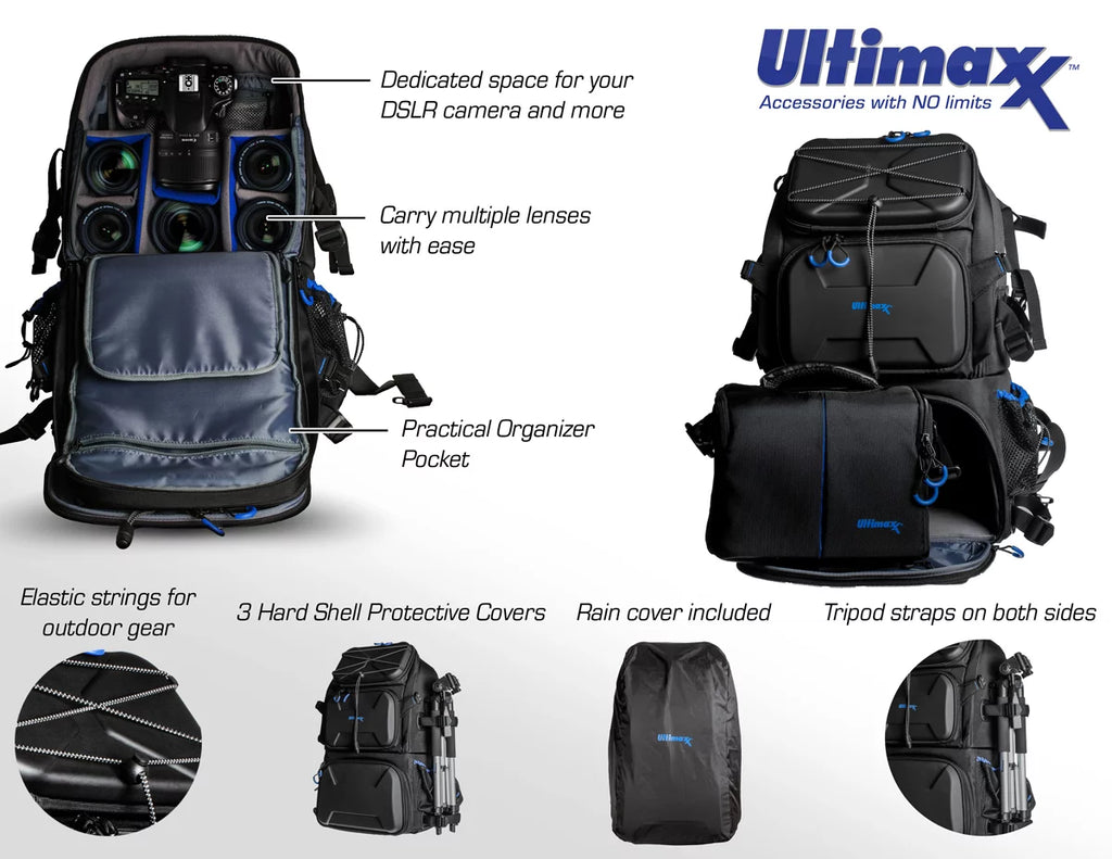 Heavy Duty Camera Backpack with Removable Gadget Bag & Rain Cover I898099