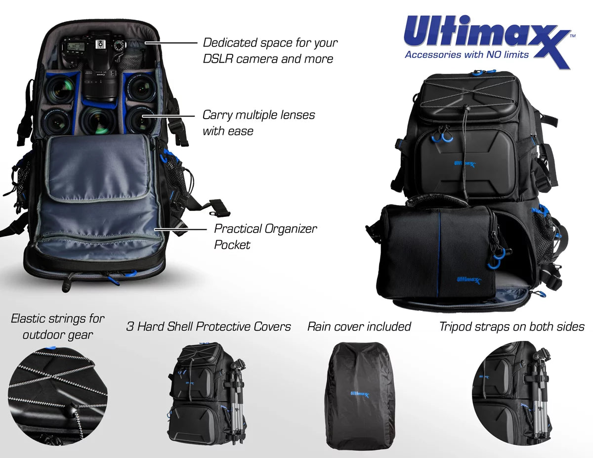 Heavy Duty Camera Backpack with Removable Gadget Bag & Rain Cover I898099