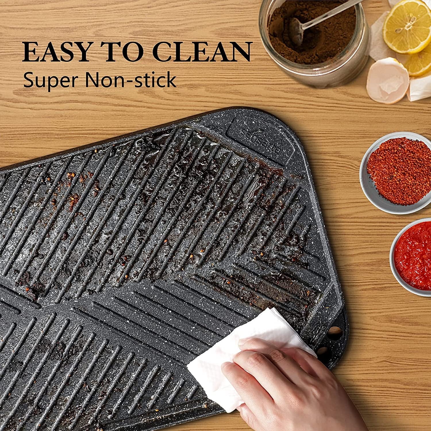Nonstick Reversible Grill & Griddle Pan, Two Burner Cast Aluminum, Indoor Stovetop or Outdoor Camping, 19.5" x 10.7" B9380