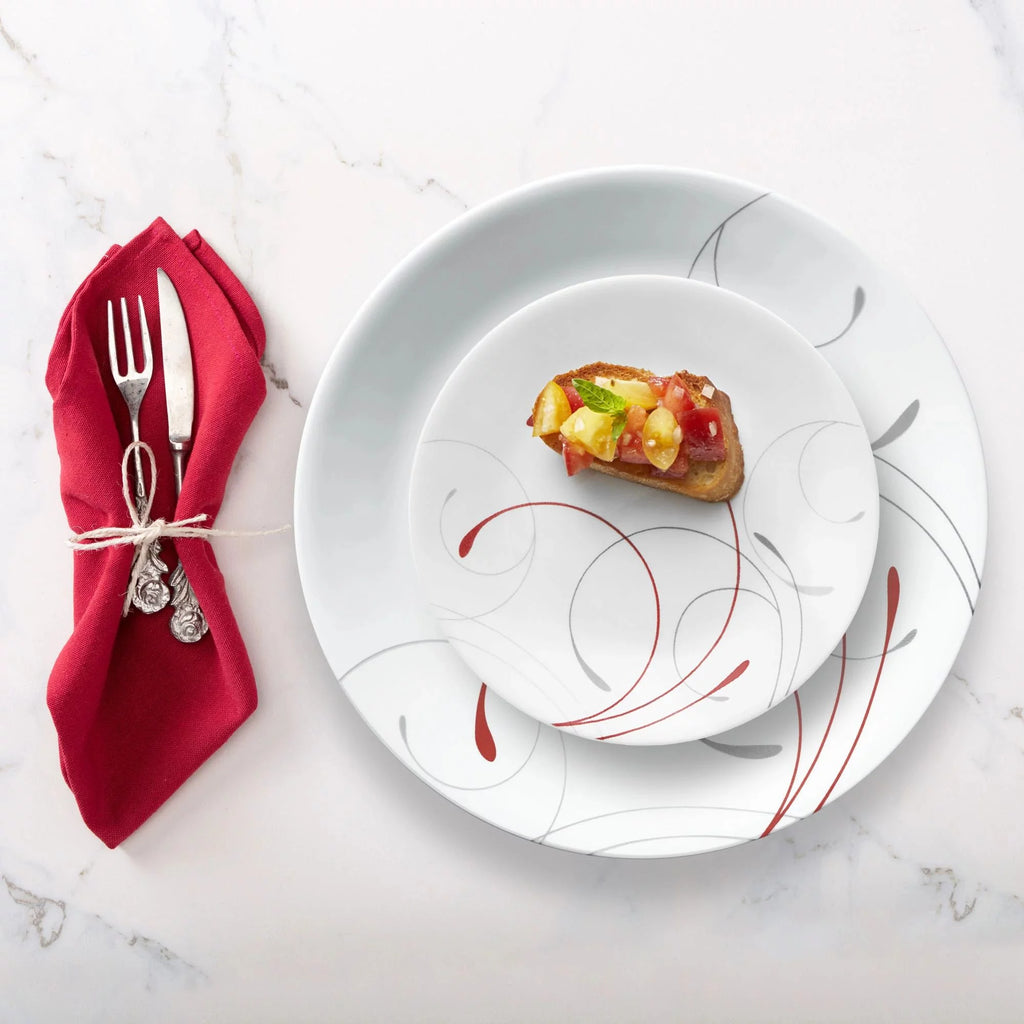 12-Piece White and Red Round Dinnerware Set S276
